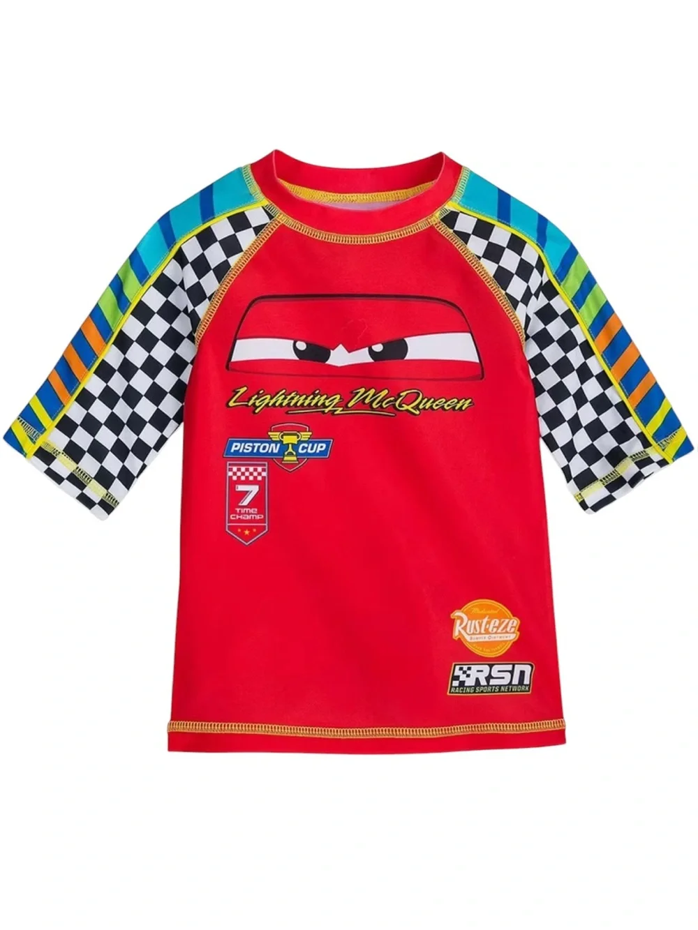 NWOT Rashguard Lightning McQueen Swim Rashguard with Checkered Sleeve